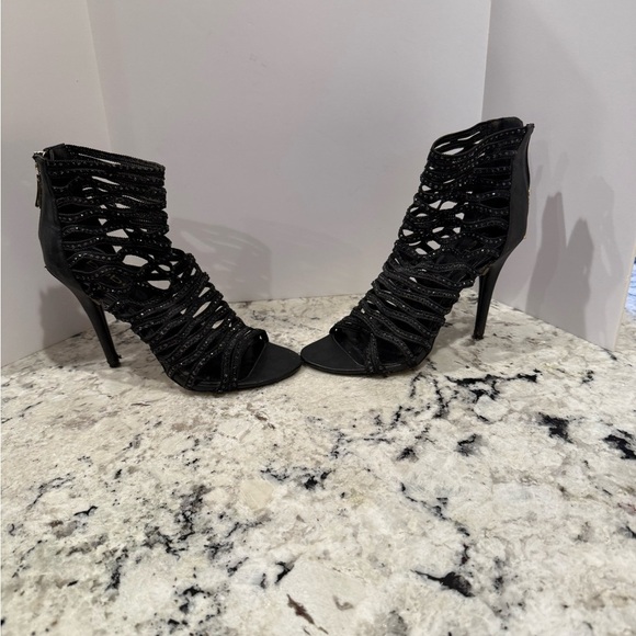 Bebe open toe stiletto webbed spiked chip heels - Picture 3 of 9